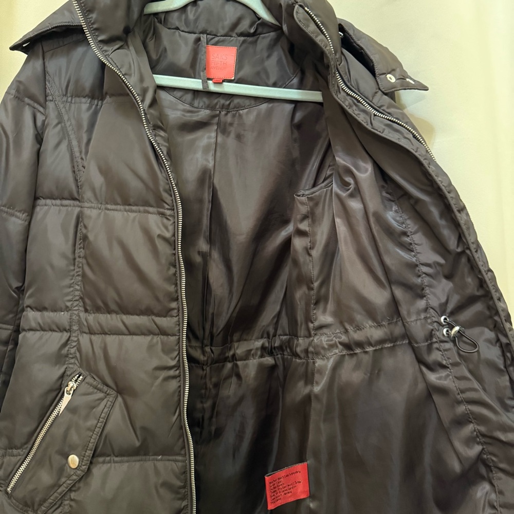 Saks Fifth Avenue Women’s Down Puffer Coat Jacket XS Removable Hood Deep Brown - Picture 7 of 17